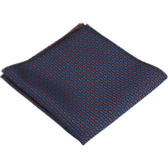 Modrý pánský kapesníček s jemným červeným geometrickým vzorem