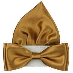 Bronzový pánský motýlek lesklý s kapesníčkem