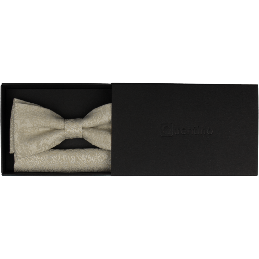 Light Beige Brown Men's Bow Tie with Subtle Texture Including Pocket Square