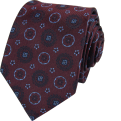 Bordó pánská hedvábná kravata s modrým vzorem