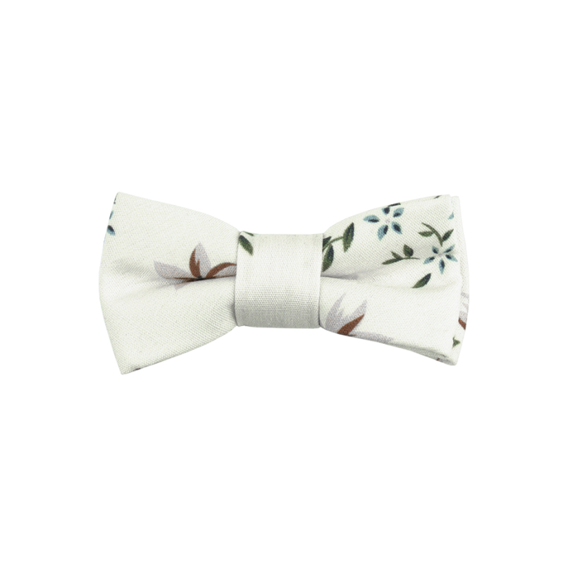 Cream MINI Children's Bow Tie with Blue-Brown Flowers
