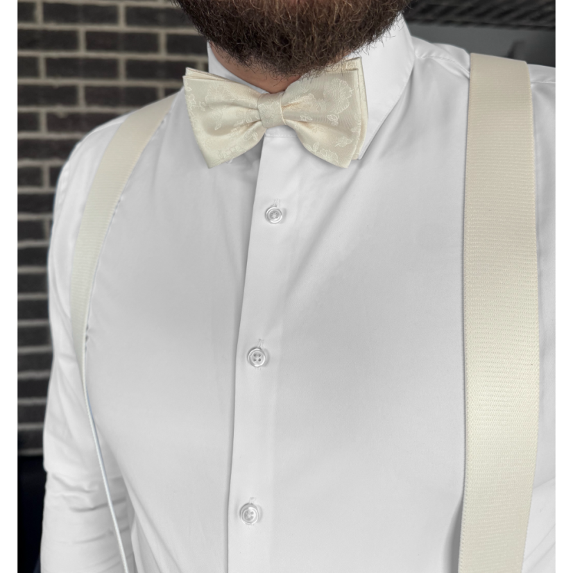 Cream (Ecru) Men's Accessory Set with Floral Pattern – Suspenders and Bow Tie