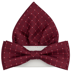 Vínově červený pánský motýlek s puntíky včetně kapesníčku