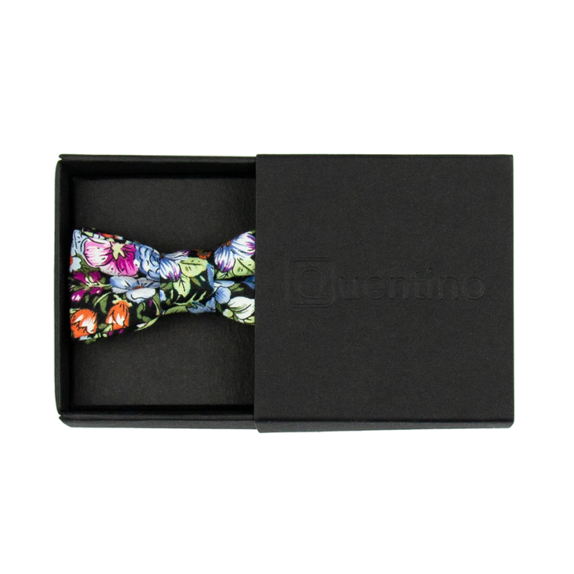 Černý MINI dětský motýlek s modro fialovými květy