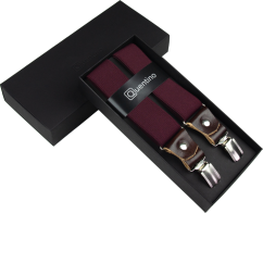 Bordó pánské široké kšandy s hnědou pravou kůží