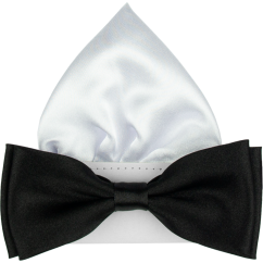 Black Men's Glossy Bow Tie with Pocket Square
