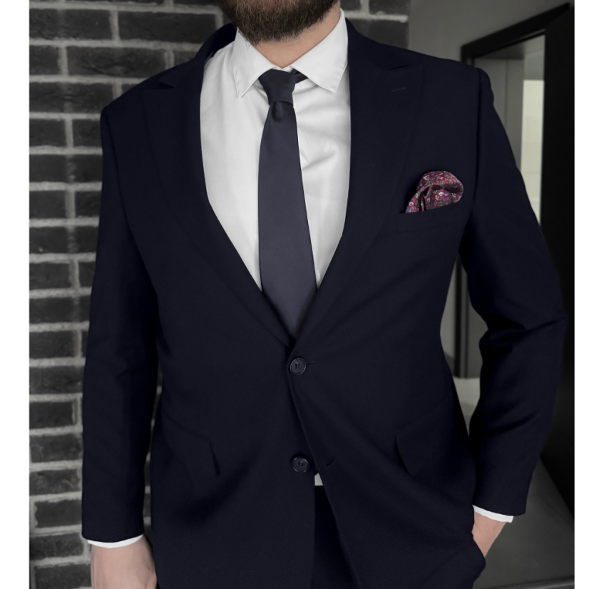 Tmavě modrá pánská sada s vínovým květinovým motivem