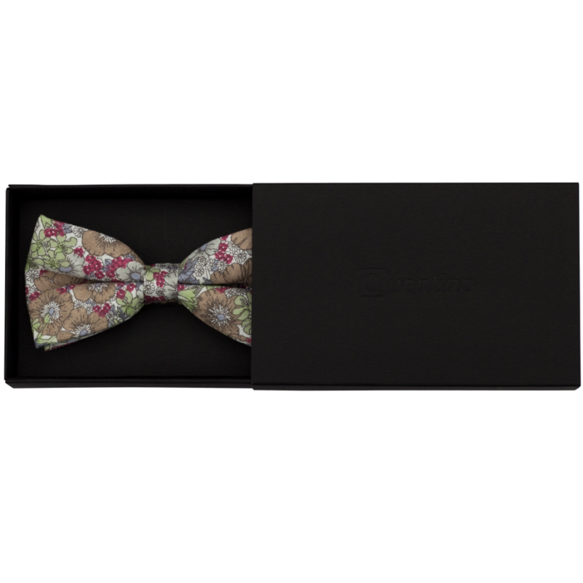 Hnědo zelený pánský bavlněný motýlek s květy