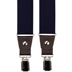 Tmavě modré pánské široké kšandy s tmavě hnědou pravou kůží