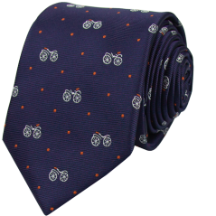 Dark Blue Men's Necktie with Polka Dots and BICYCLES