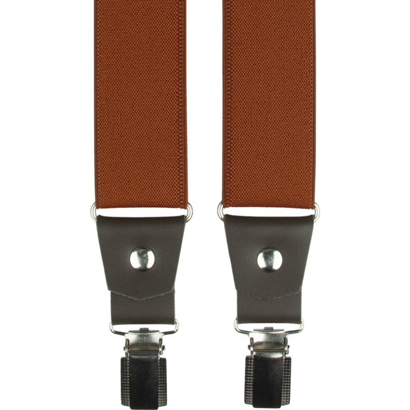 Brick Red Men's Wide Suspenders with Dark Brown Genuine Leather