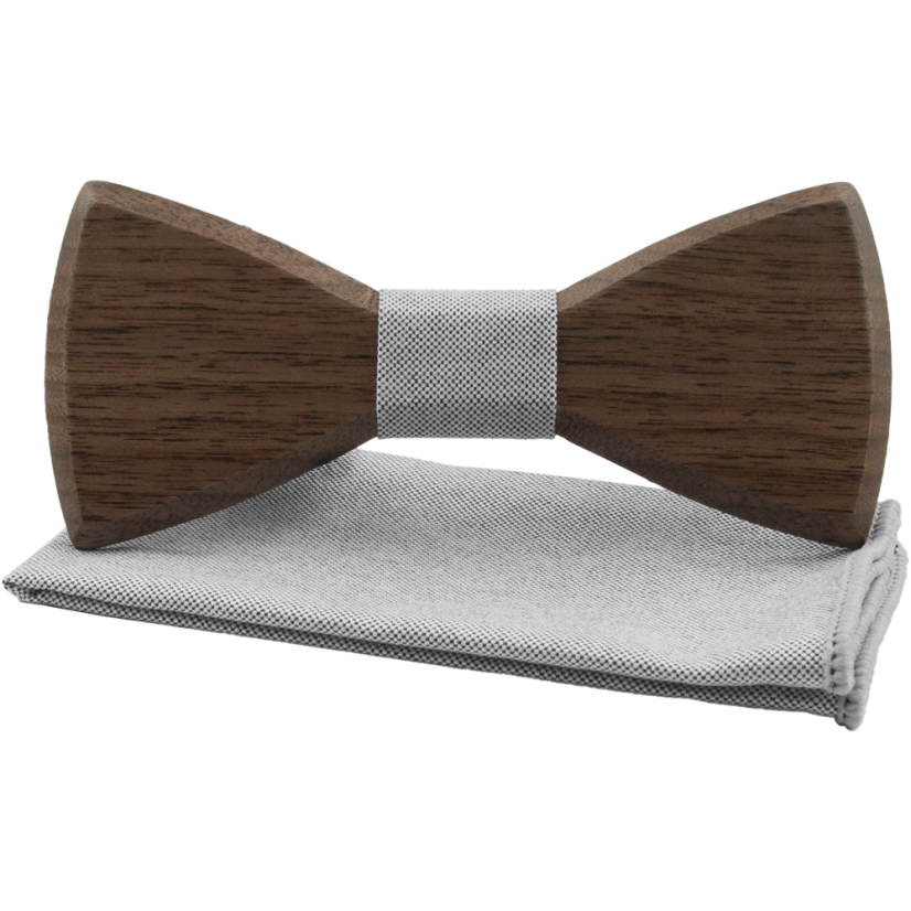 Dřevěný pánský motýlek se světle šedým středem