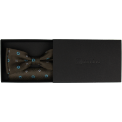 Dark Brown Men's Bow Tie with Turquoise Flowers Including Pocket Square