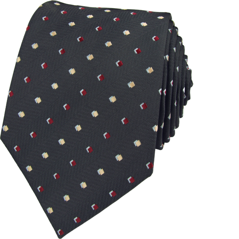 Tmavě šedá pánská kravata s geometrickým vzorem Tmavě šedá pánská kravata s geometrickým vzorem