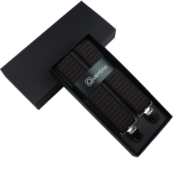 Tmavě hnědé pánské široké kšandy s puntíky