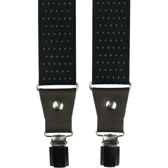 Černé pánské široké kšandy s puntíky a pravou tmavě hnědou kůží