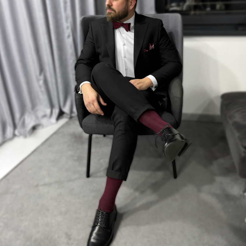 Bordó pánské ponožky s prodlouženou výškou