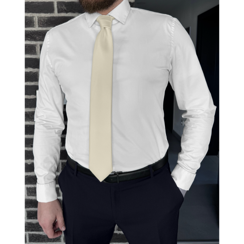 Smetanová (ecru) pánská kravata s jemnou strukturou