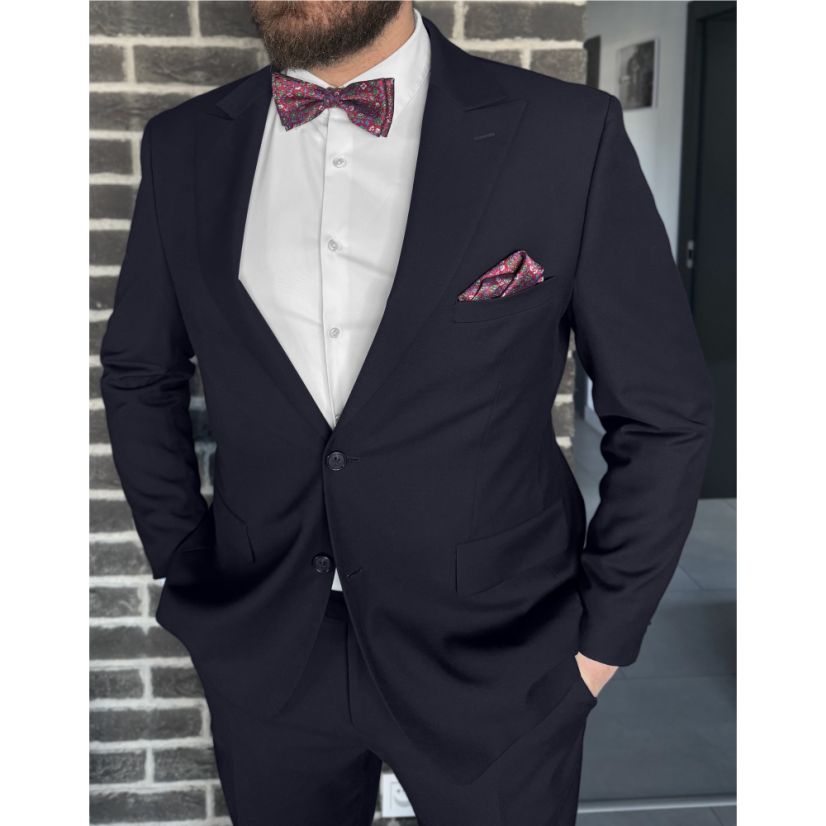 Tmavě modrá pánská sada s vínovým květinovým motivem