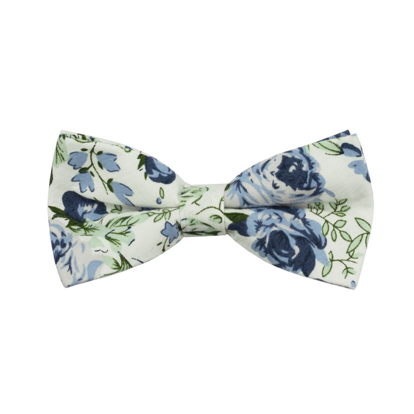 Bílý dětský bavlněný motýlek s modrými květy