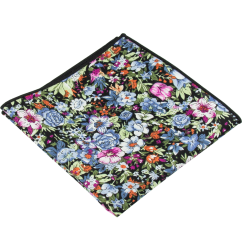 Černý pánský kapesníček s modro fialovými květy