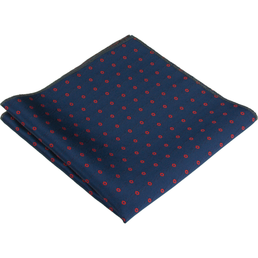 Blue Men's Pocket Square with Red Polka Dots
