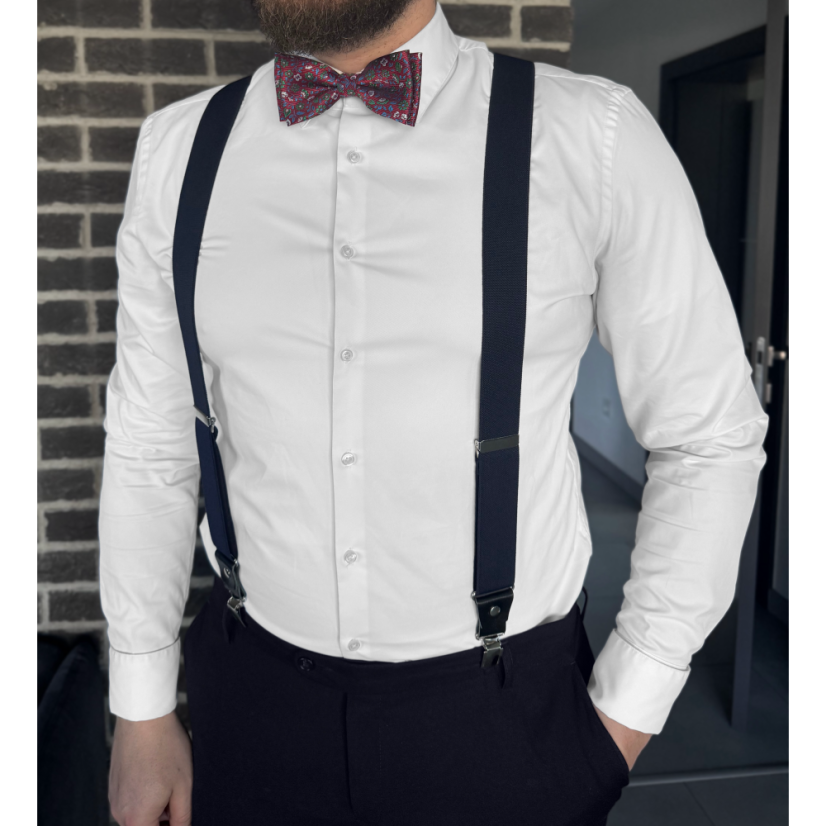 Tmavě modrá pánská sada s vínovým květinovým motivem