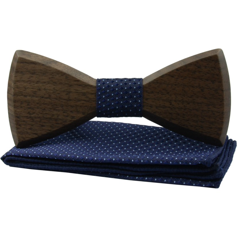 Dřevěný pánský motýlek s tmavě modrým středem