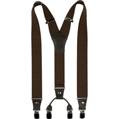 Hnědé pánské široké kšandy s puntíky a pravou tmavě hnědou kůží