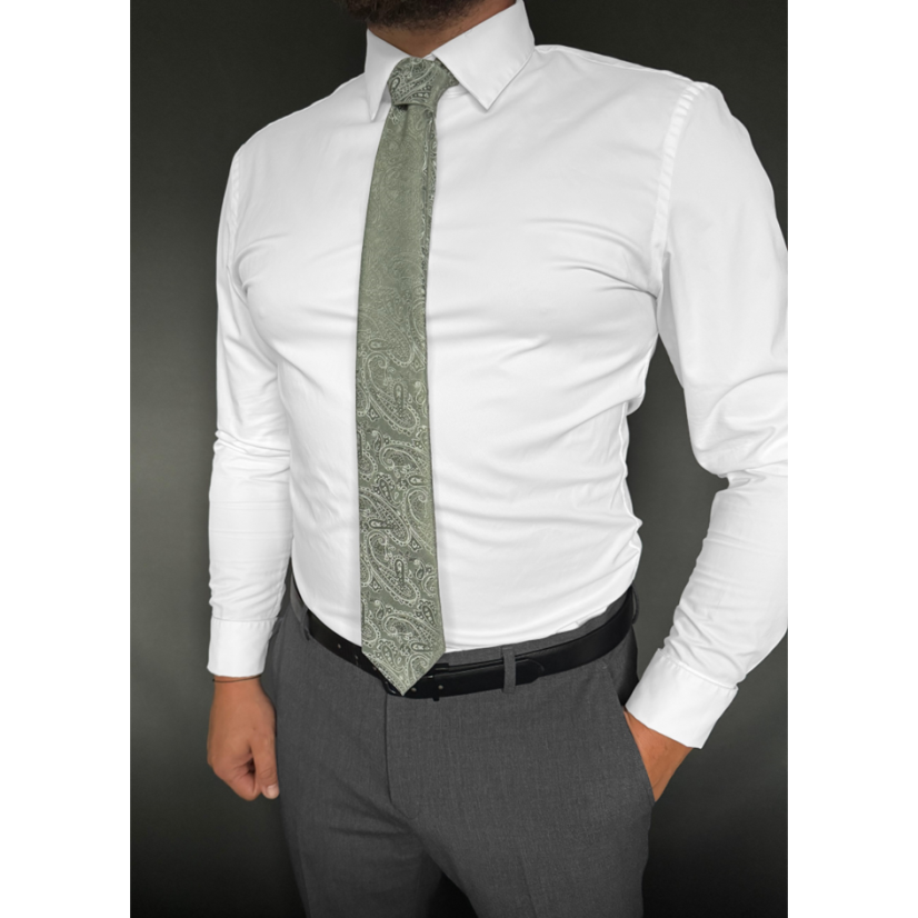 Šalvějově zelená (sage green) pánská kravata s paisley vzorem