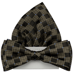 Dark Brown Men's Bow Tie with Checks Including Pocket Square