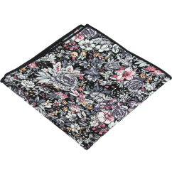Černý pánský kapesníček šedo růžovými květy