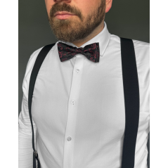 Black Men's Bow Tie with Bordeaux Ornamental Pattern