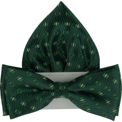 Smaragdově zelený pánský motýlek se vzorem včetně kapesníčku