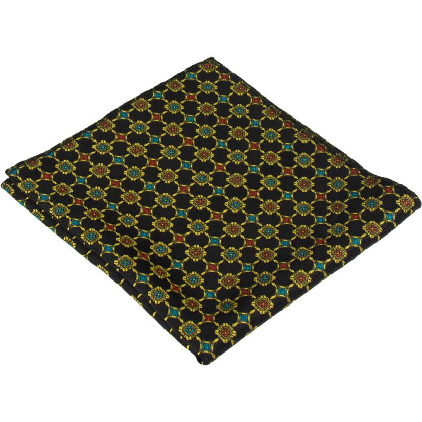 Black Men's Pocket Square with Bold Geometric Pattern