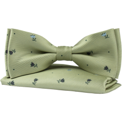 Šalvějově zelený pánský motýlek s jemným květinovým vzorem