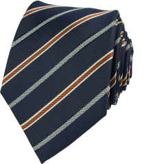 Tmavě modrá pánská kravata s cihlově hnědými pruhy