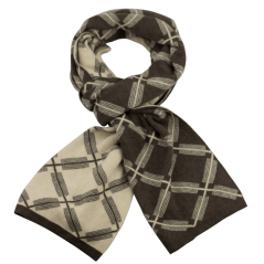 Hnědo béžová pánská šála s kostkovaným vzorem