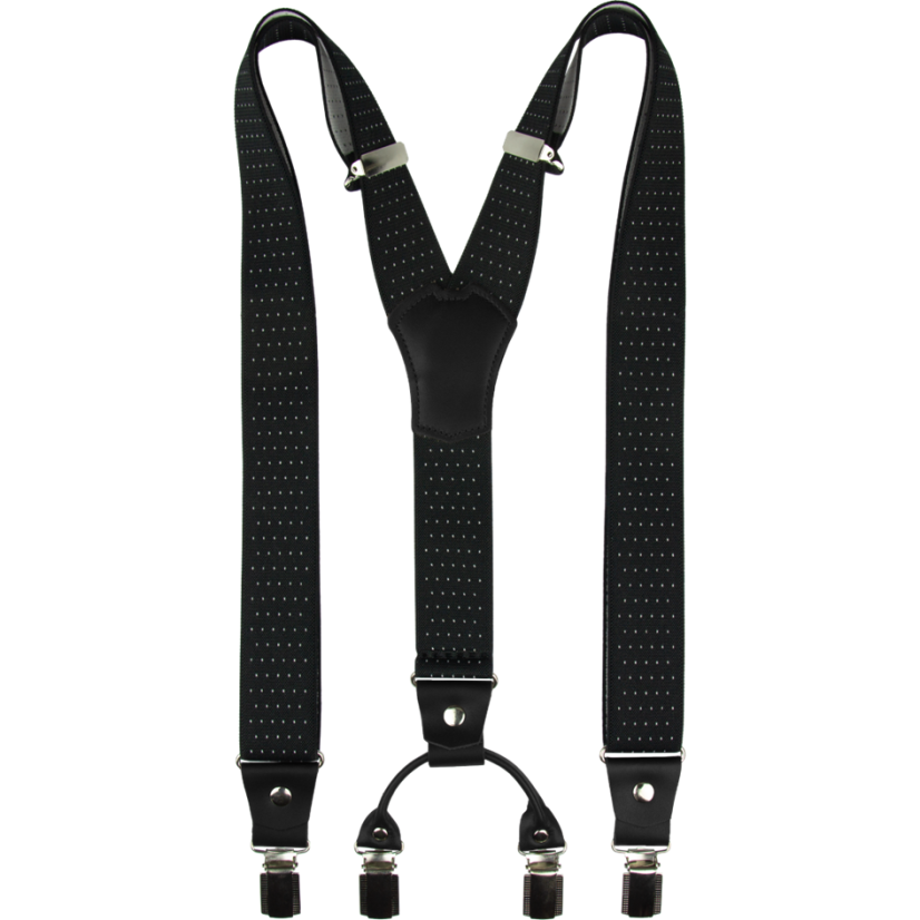 Černé pánské široké kšandy s puntíky a pravou černou kůží