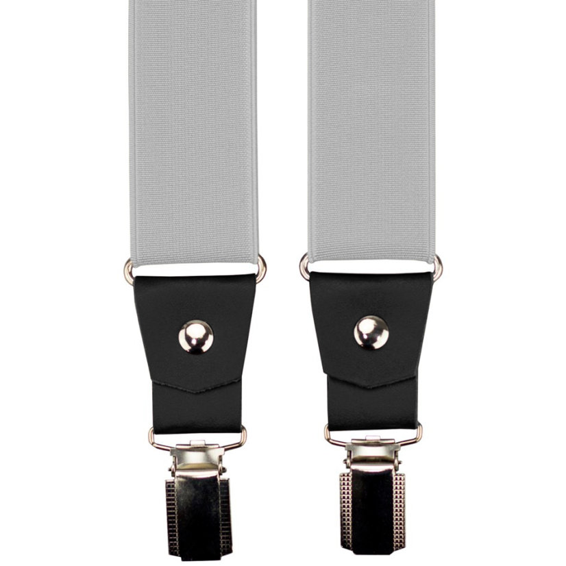 Světle šedé pánské široké kšandy s černou pravou kůží