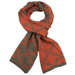 Hnědo cihlová pánská šála s kostkovaným vzorem