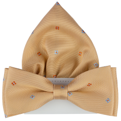 Light Apricot Men's Bow Tie with Floral Pattern Including Pocket Square