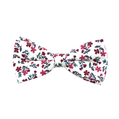 Bílý dětský bavlněný motýlek s vínově růžovými kvítky