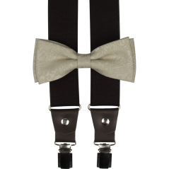 Světle béžovo-hnědý pánský set s jemnou strukturou – kšandy, motýlek a kapesníček