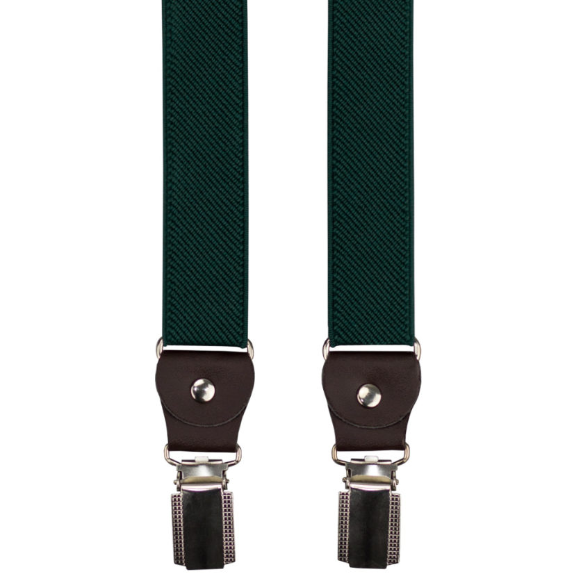 Smaragdově zelené pánské šle s tmavě hnědou pravou kůží