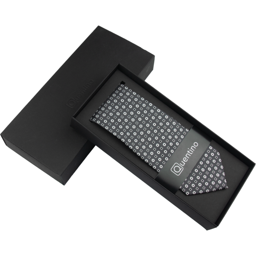 Tmavě šedá pánská hedvábná kravata se vzorem