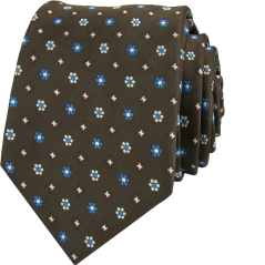 Tmavě hnědá pánská kravata s modro-bílým květinovým vzorem