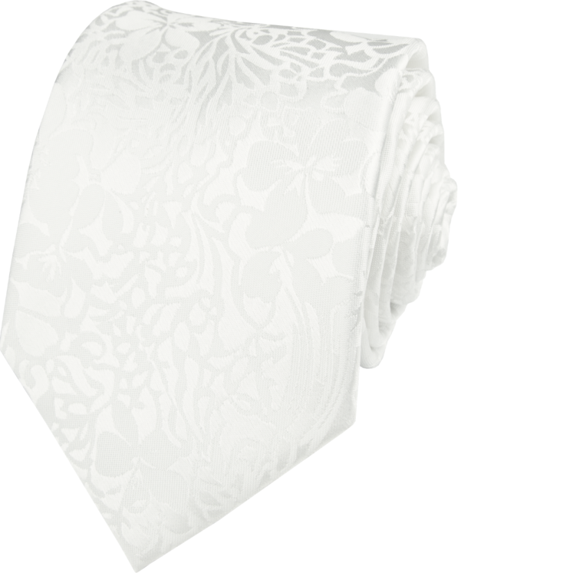 Bílá pánská svatební kravata s květinovým vzorem a kapesníčkem