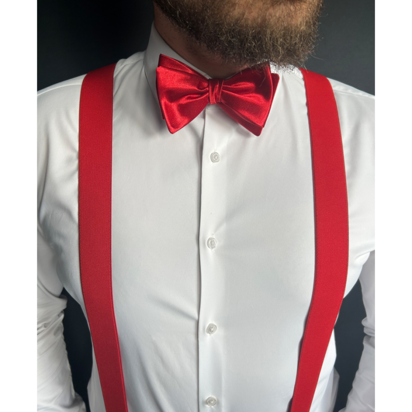 Červený vázací pánský motýlek lesklý