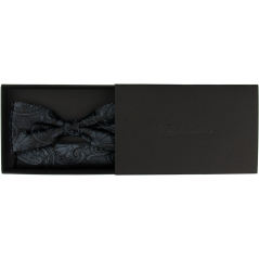 Černý pánský motýlek s tmavě šedým paisley vzorem